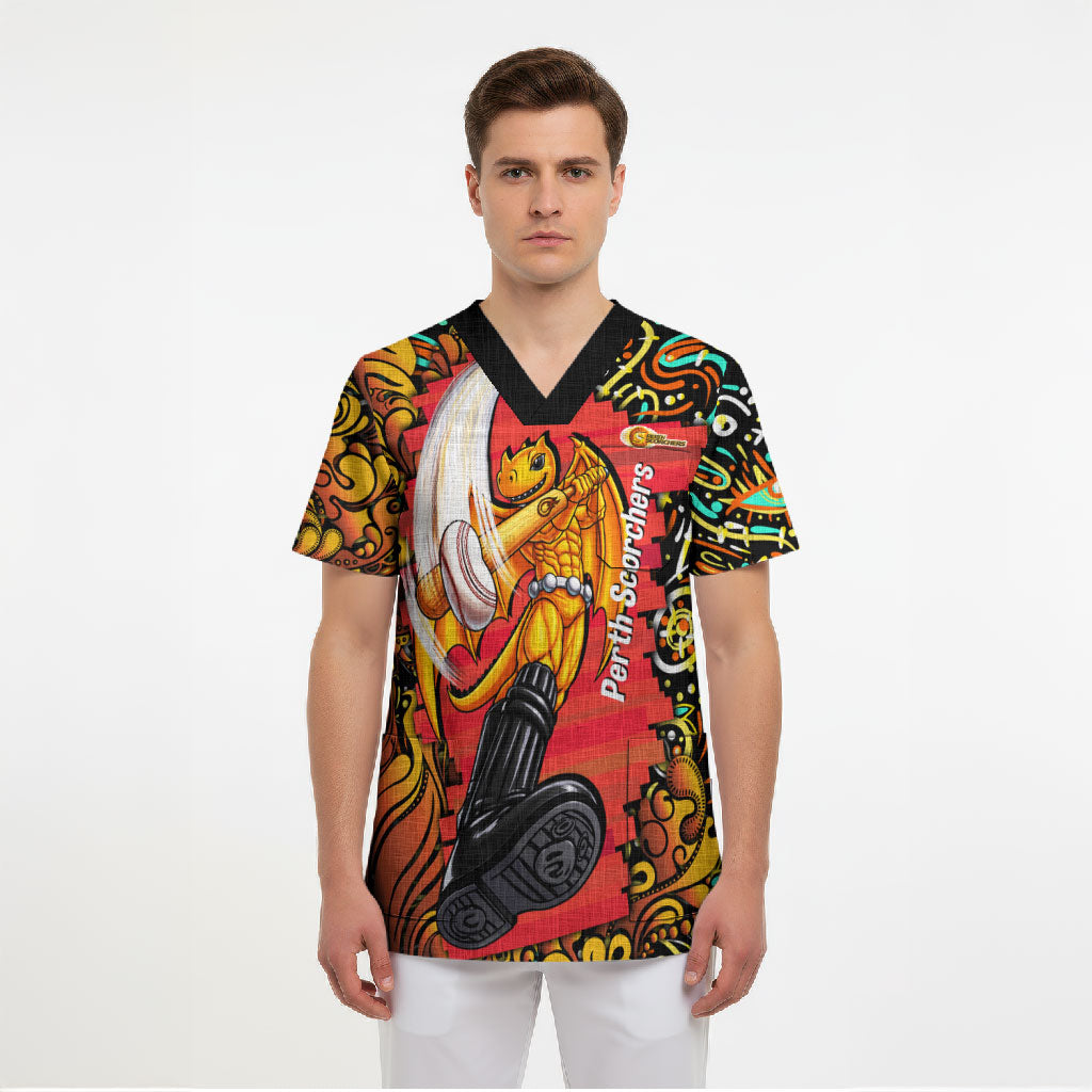 Personalized Perth Scorchers Cricket Scrub Top Hippie Psychedelic Pattern Vibrant Mandala Art Style