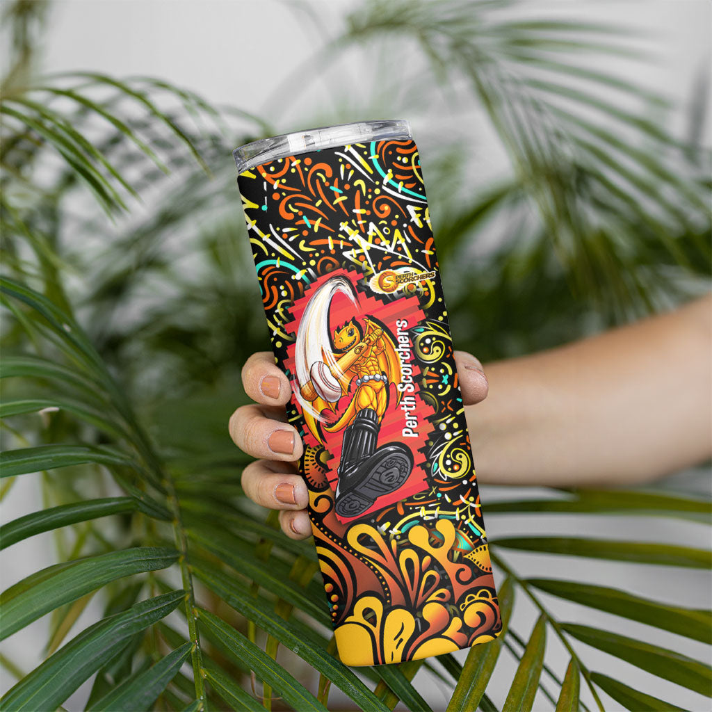 Personalized Perth Scorchers Cricket Skinny Tumbler Hippie Psychedelic Pattern Vibrant Mandala Art Style