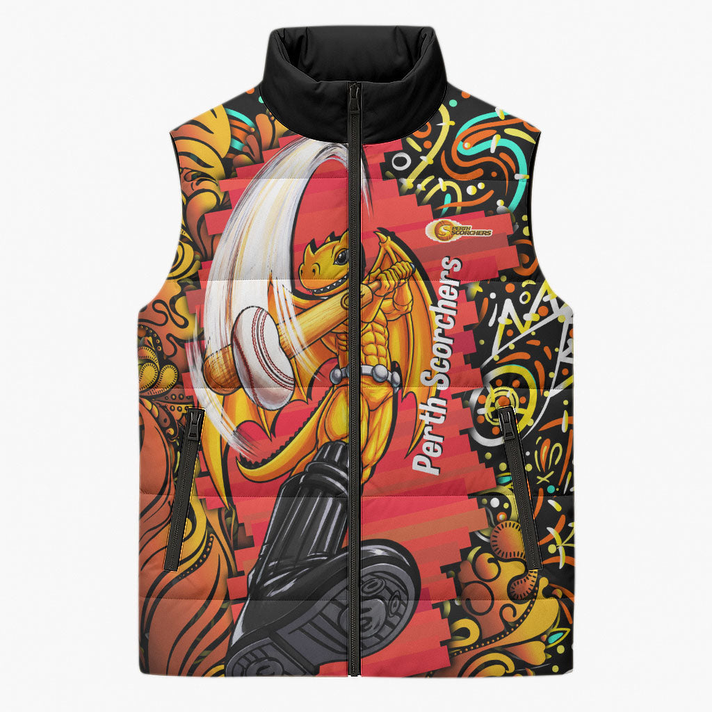 Personalized Perth Scorchers Cricket Sleeveless Puffer Jacket Hippie Psychedelic Pattern Vibrant Mandala Art Style