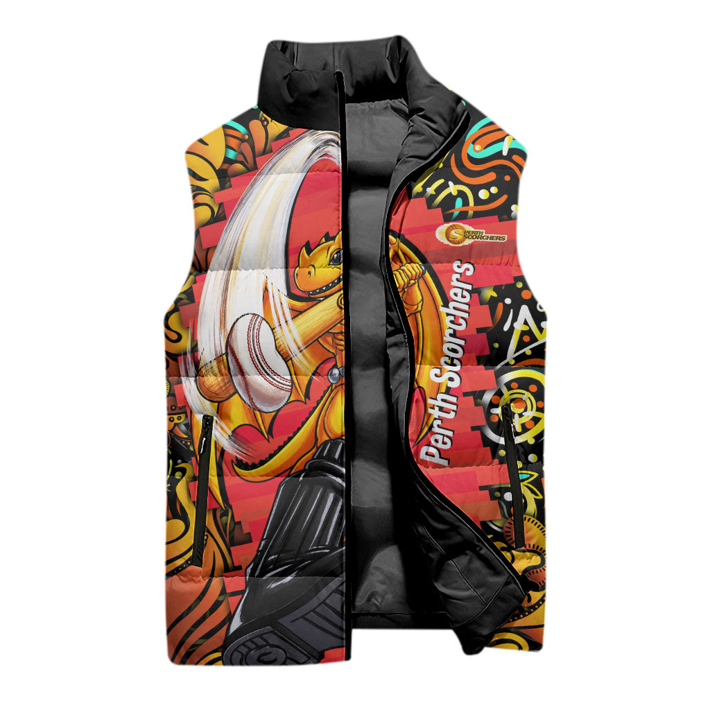Personalized Perth Scorchers Cricket Sleeveless Puffer Jacket Hippie Psychedelic Pattern Vibrant Mandala Art Style