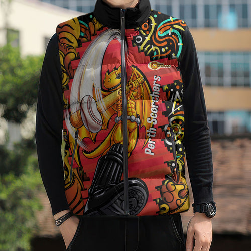 Personalized Perth Scorchers Cricket Sleeveless Puffer Jacket Hippie Psychedelic Pattern Vibrant Mandala Art Style