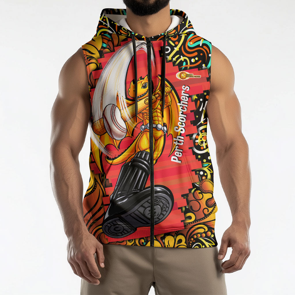 Personalized Perth Scorchers Cricket Sleeveless Zip Hoodie Hippie Psychedelic Pattern Vibrant Mandala Art Style