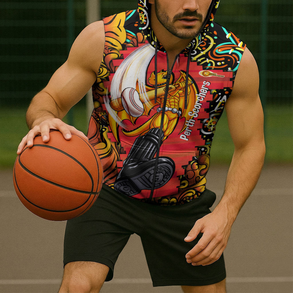 Personalized Perth Scorchers Cricket Sleeveless Zip Hoodie Hippie Psychedelic Pattern Vibrant Mandala Art Style