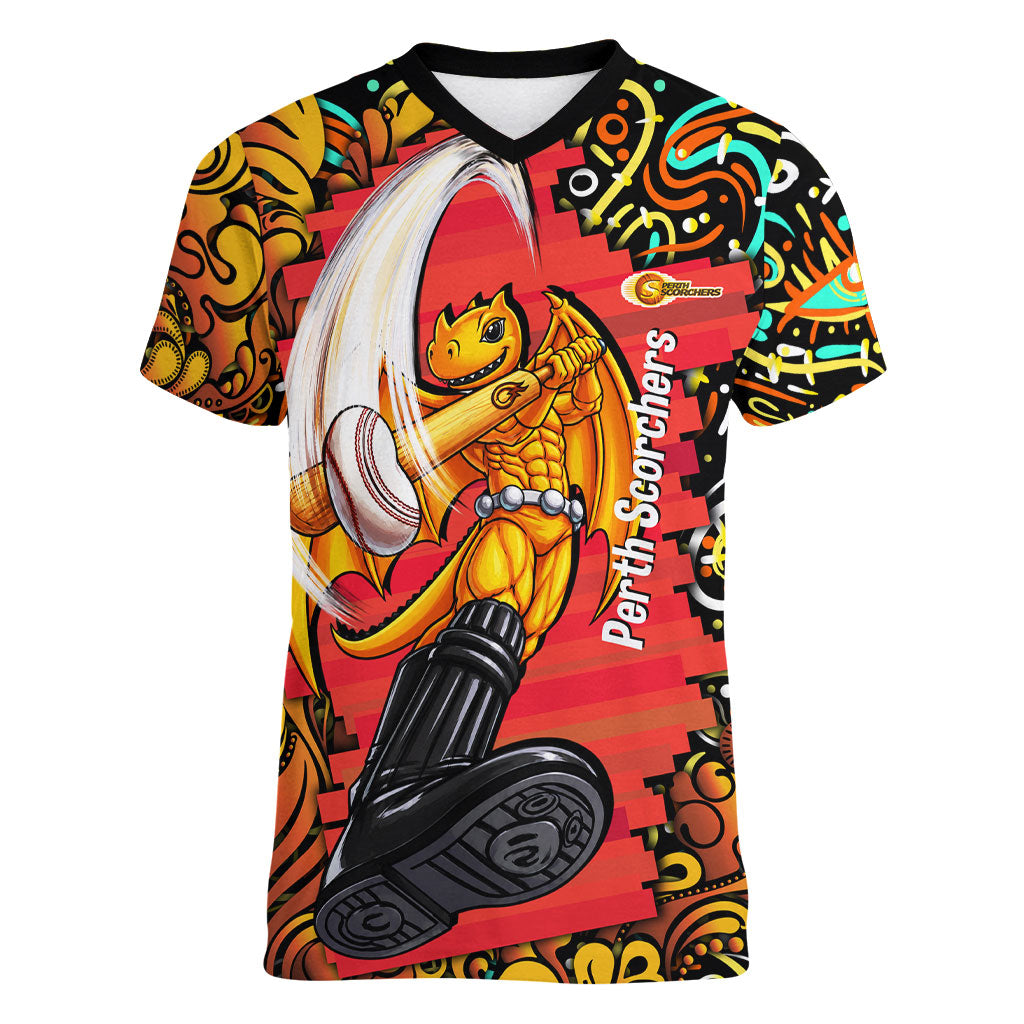 Personalized Perth Scorchers Cricket Women V-Neck T-Shirt Hippie Psychedelic Pattern Vibrant Mandala Art Style