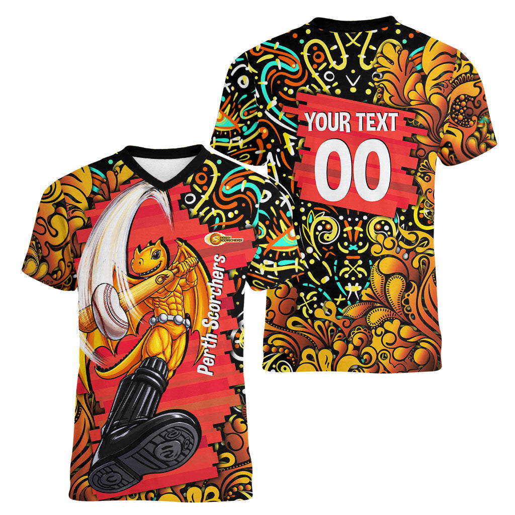 Personalized Perth Scorchers Cricket Women V-Neck T-Shirt Hippie Psychedelic Pattern Vibrant Mandala Art Style