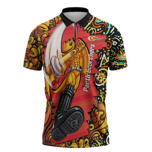 Personalized Perth Scorchers Cricket Zipper Polo Shirt Hippie Psychedelic Pattern Vibrant Mandala Art Style