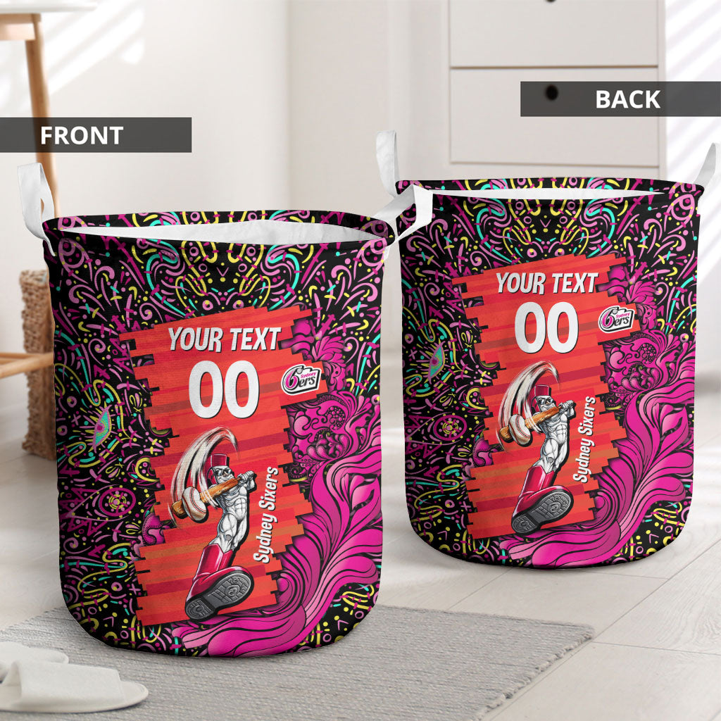 Personalized Sydney Sixers Cricket Laundry Basket Hippie Psychedelic Pattern Vibrant Mandala Art Style