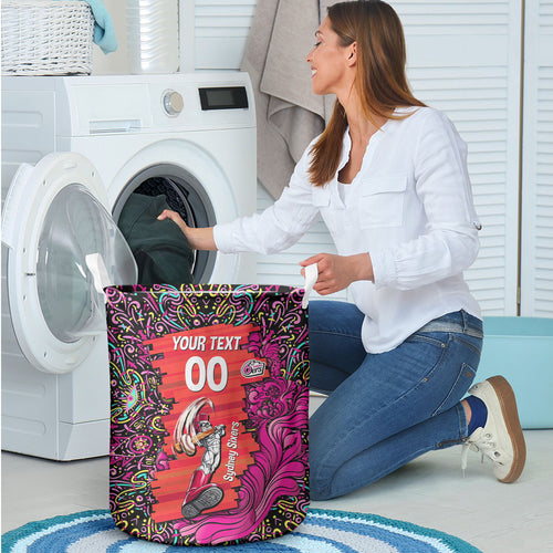Personalized Sydney Sixers Cricket Laundry Basket Hippie Psychedelic Pattern Vibrant Mandala Art Style