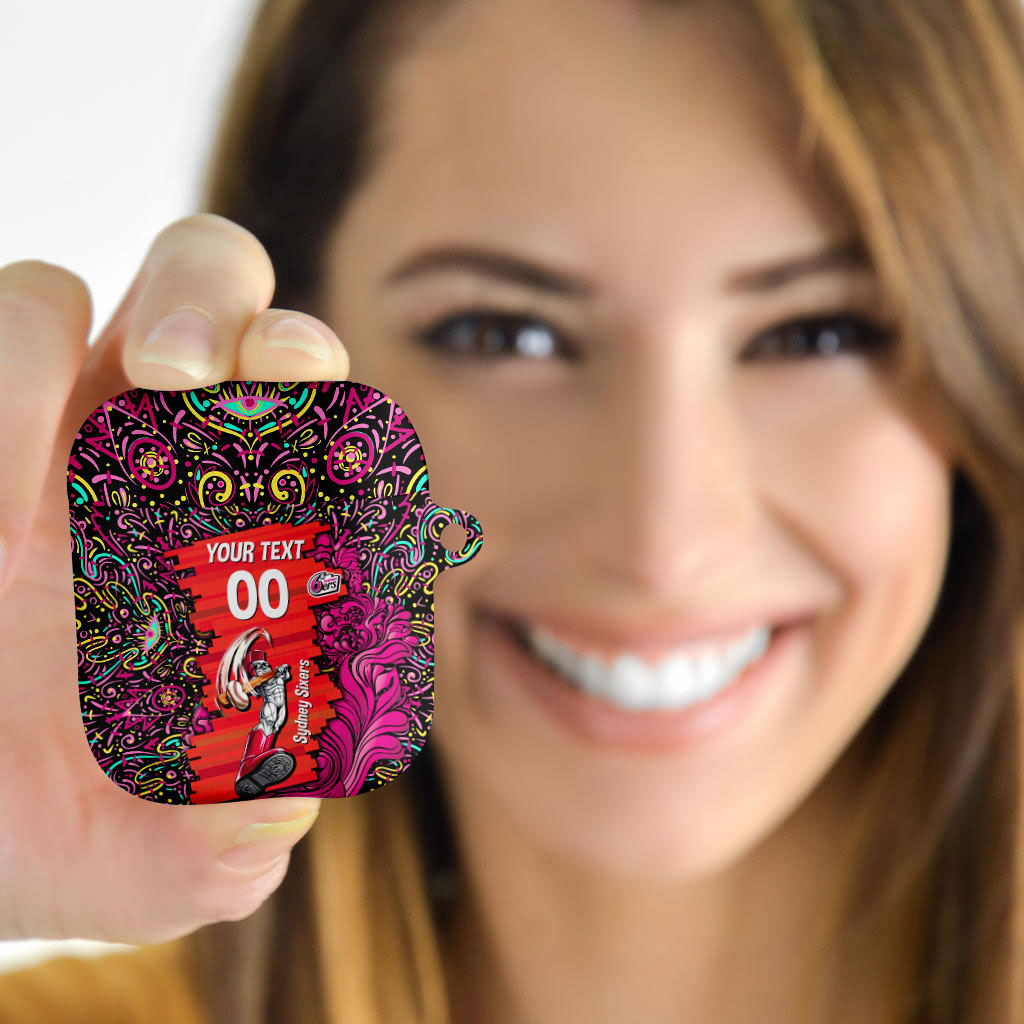 Personalized Sydney Sixers Cricket AirPods Case Hippie Psychedelic Pattern Vibrant Mandala Art Style