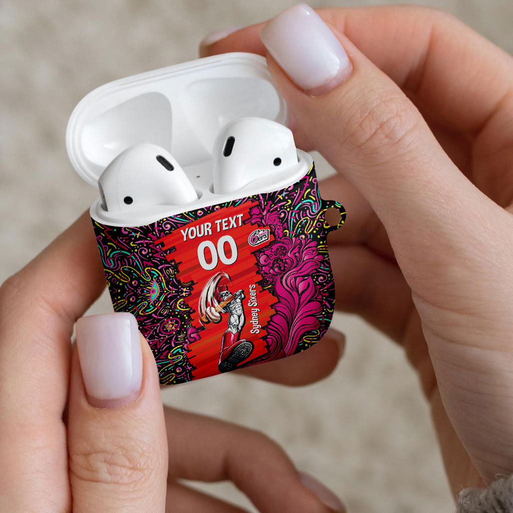 Personalized Sydney Sixers Cricket AirPods Case Hippie Psychedelic Pattern Vibrant Mandala Art Style