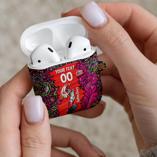 Personalized Sydney Sixers Cricket AirPods Case Hippie Psychedelic Pattern Vibrant Mandala Art Style