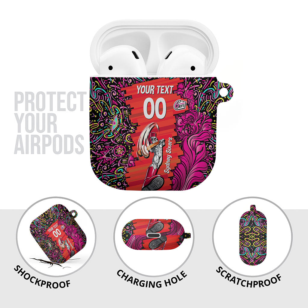 Personalized Sydney Sixers Cricket AirPods Case Hippie Psychedelic Pattern Vibrant Mandala Art Style
