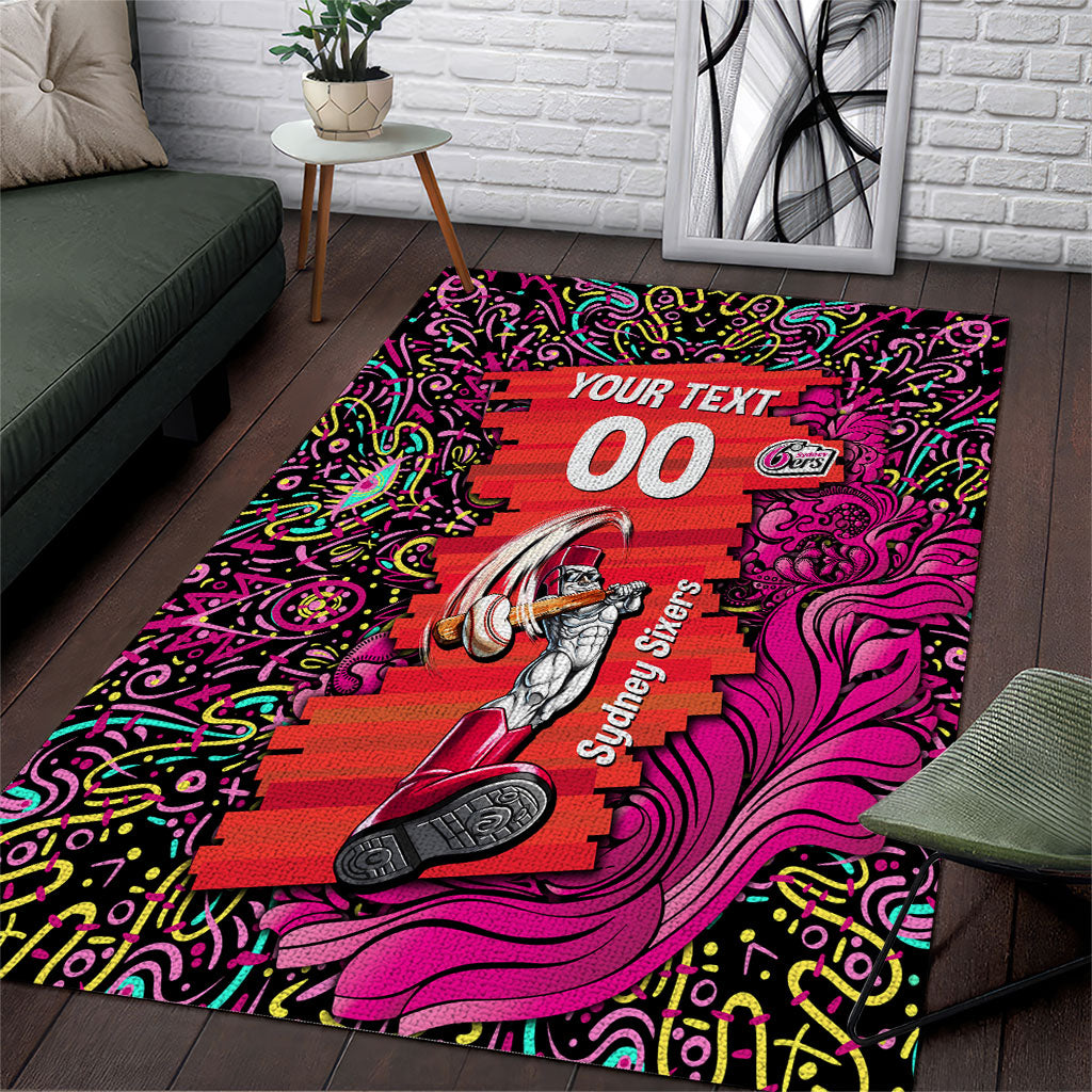 Personalized Sydney Sixers Cricket Area Rug Hippie Psychedelic Pattern Vibrant Mandala Art Style