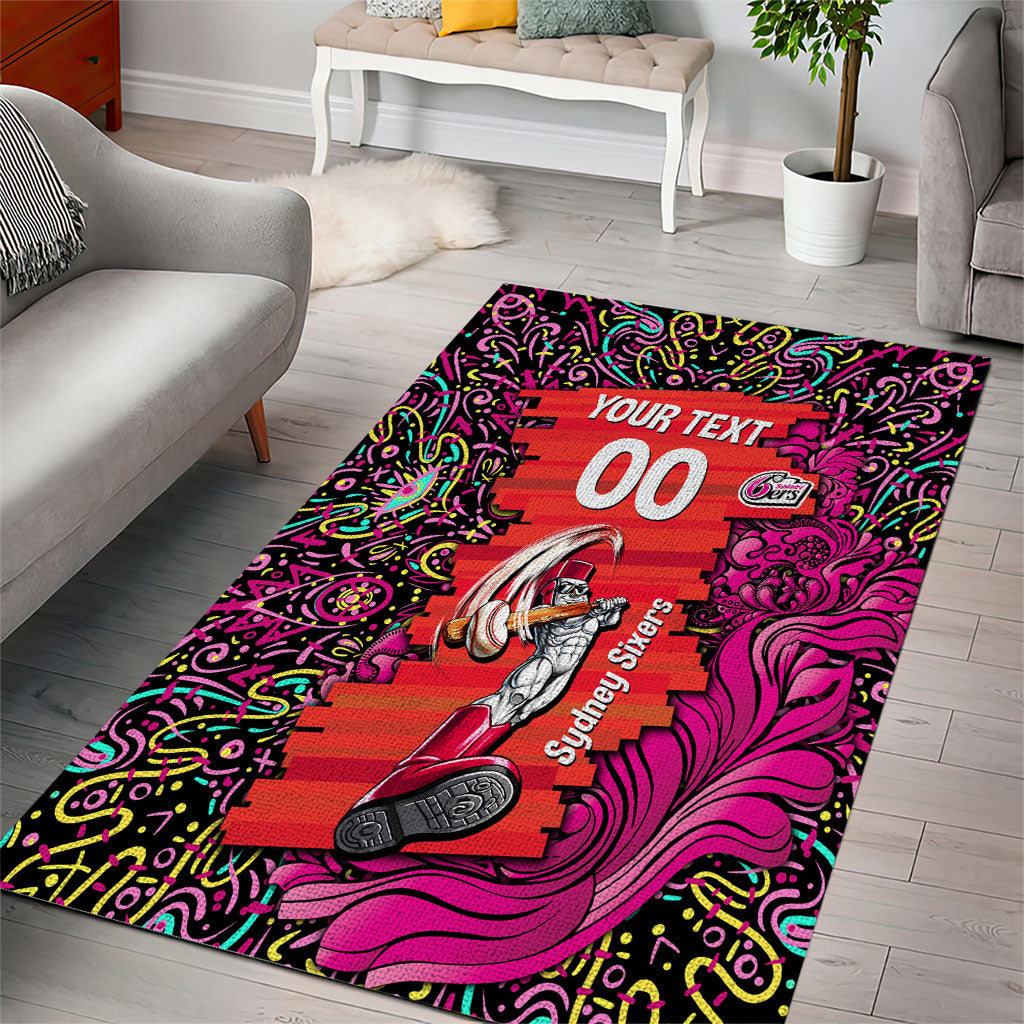 Personalized Sydney Sixers Cricket Area Rug Hippie Psychedelic Pattern Vibrant Mandala Art Style
