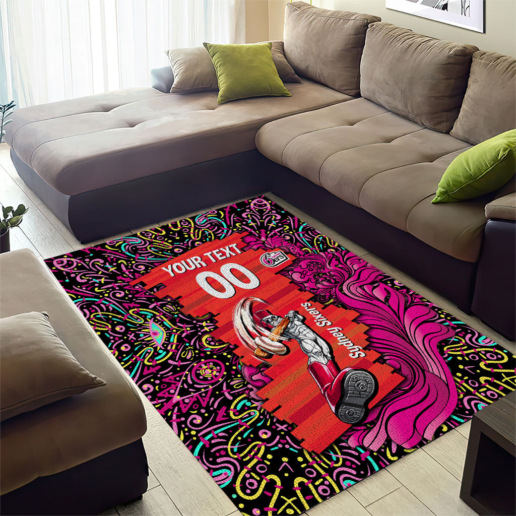 Personalized Sydney Sixers Cricket Area Rug Hippie Psychedelic Pattern Vibrant Mandala Art Style