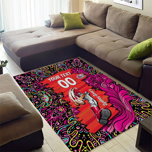 Personalized Sydney Sixers Cricket Area Rug Hippie Psychedelic Pattern Vibrant Mandala Art Style