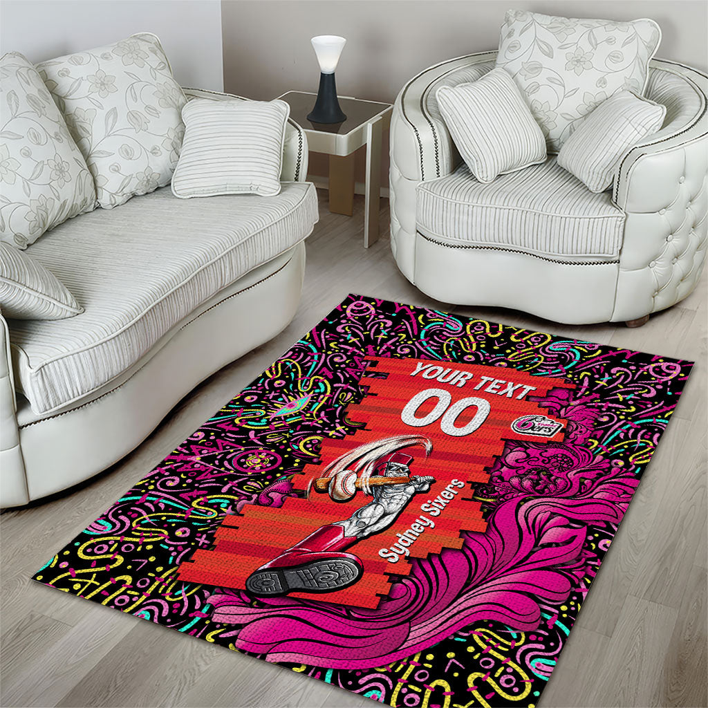 Personalized Sydney Sixers Cricket Area Rug Hippie Psychedelic Pattern Vibrant Mandala Art Style