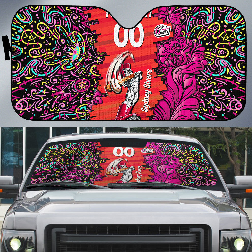 Personalized Sydney Sixers Cricket Auto Sun Shade Hippie Psychedelic Pattern Vibrant Mandala Art Style