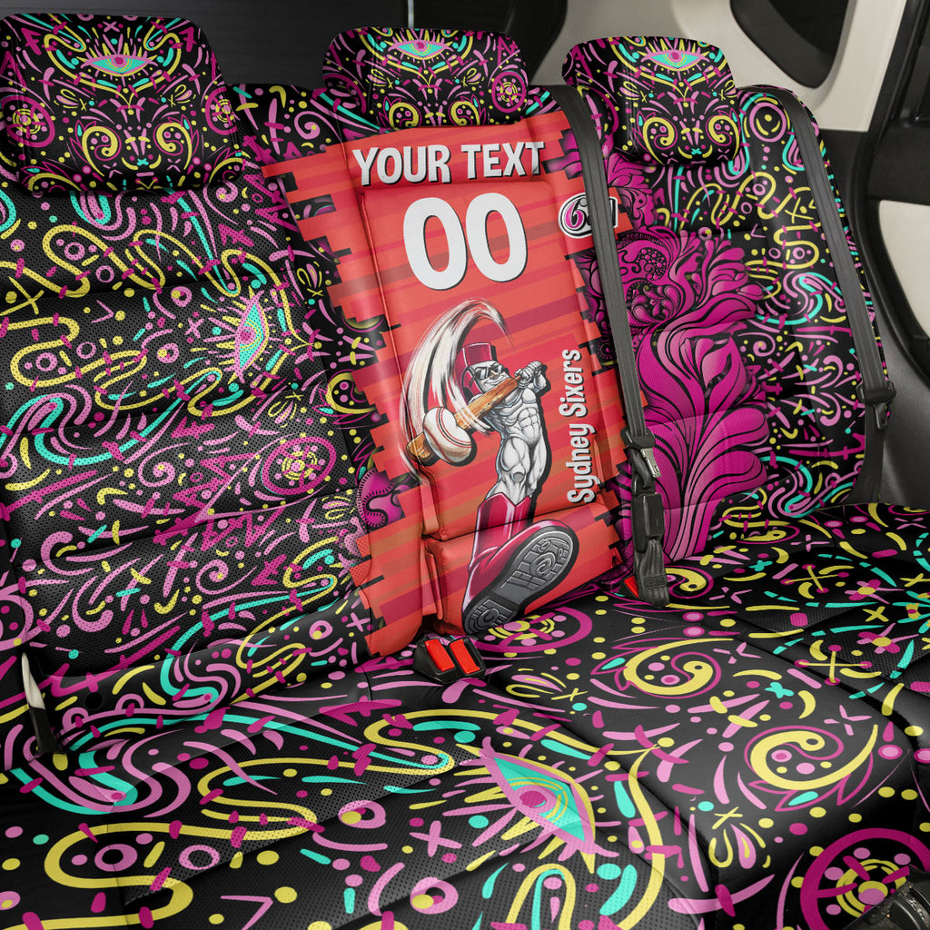 Personalized Sydney Sixers Cricket Back Car Seat Cover Hippie Psychedelic Pattern Vibrant Mandala Art Style