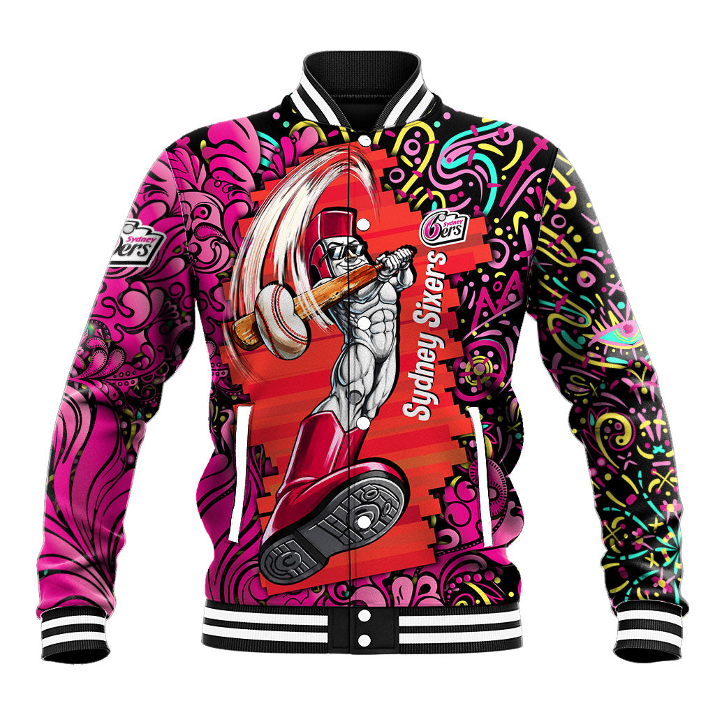 Personalized Sydney Sixers Cricket Baseball Jacket Hippie Psychedelic Pattern Vibrant Mandala Art Style