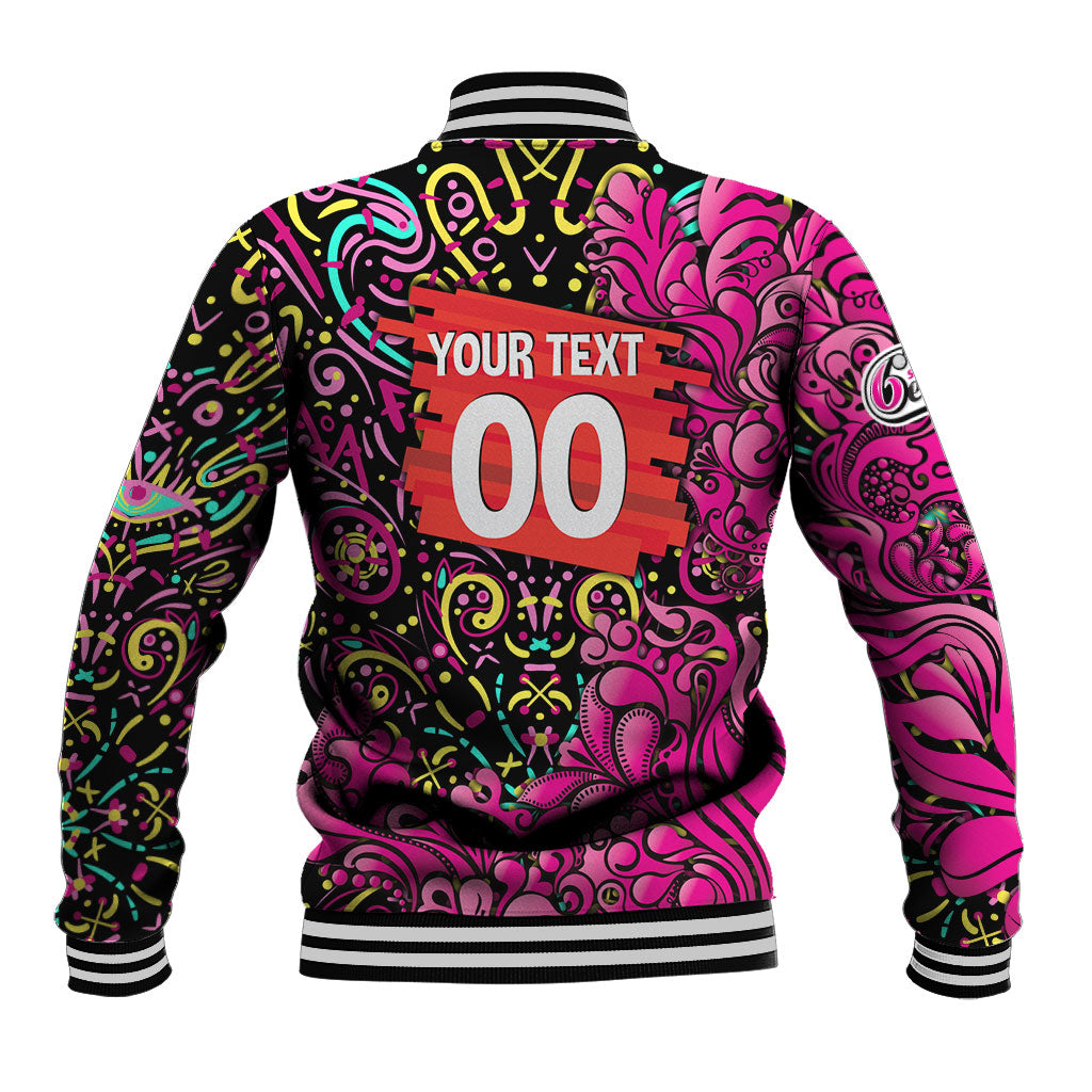 Personalized Sydney Sixers Cricket Baseball Jacket Hippie Psychedelic Pattern Vibrant Mandala Art Style