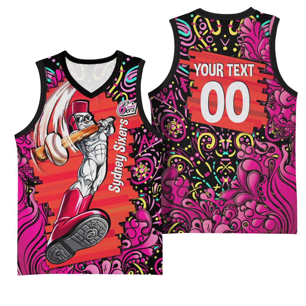 Personalized Sydney Sixers Cricket Basketball Jersey Hippie Psychedelic Pattern Vibrant Mandala Art Style