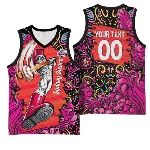 Personalized Sydney Sixers Cricket Basketball Jersey Hippie Psychedelic Pattern Vibrant Mandala Art Style