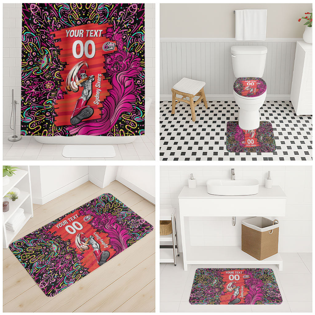 Personalized Sydney Sixers Cricket Bathroom Set Hippie Psychedelic Pattern Vibrant Mandala Art Style