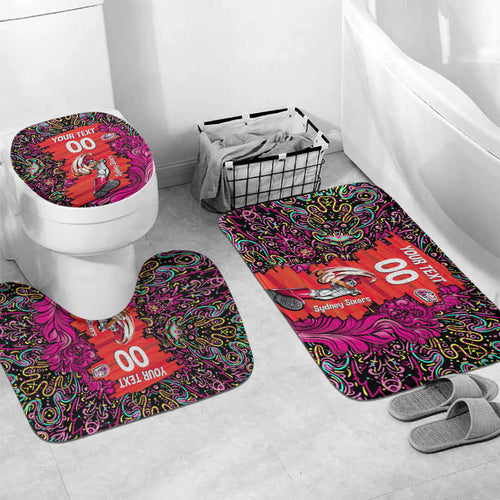 Personalized Sydney Sixers Cricket Bathroom Set Hippie Psychedelic Pattern Vibrant Mandala Art Style