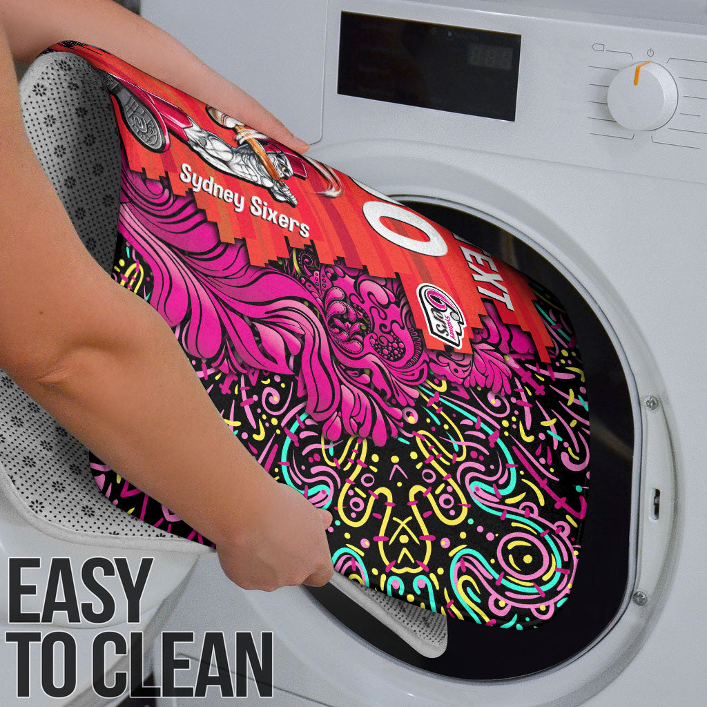 Personalized Sydney Sixers Cricket Bathroom Set Hippie Psychedelic Pattern Vibrant Mandala Art Style