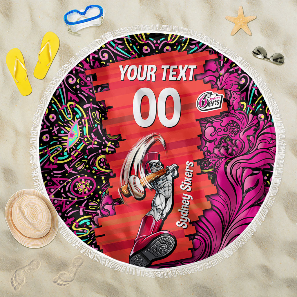 Personalized Sydney Sixers Cricket Beach Blanket Hippie Psychedelic Pattern Vibrant Mandala Art Style