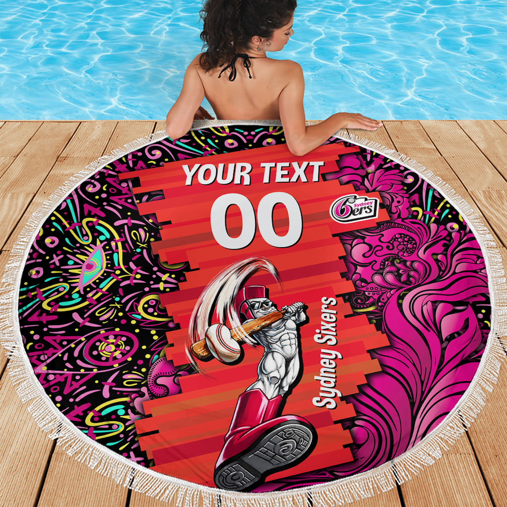 Personalized Sydney Sixers Cricket Beach Blanket Hippie Psychedelic Pattern Vibrant Mandala Art Style