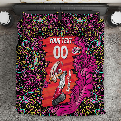Personalized Sydney Sixers Cricket Bedding Set Hippie Psychedelic Pattern Vibrant Mandala Art Style
