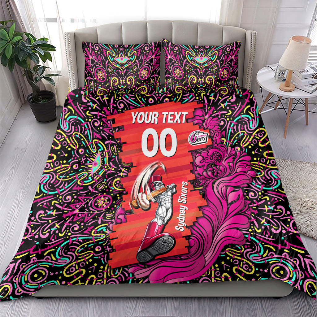 Personalized Sydney Sixers Cricket Bedding Set Hippie Psychedelic Pattern Vibrant Mandala Art Style