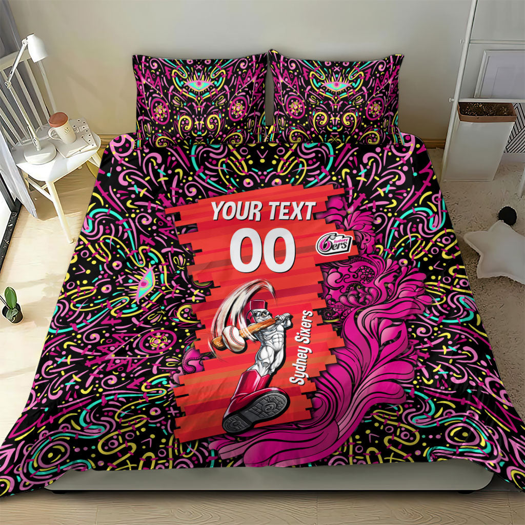 Personalized Sydney Sixers Cricket Bedding Set Hippie Psychedelic Pattern Vibrant Mandala Art Style