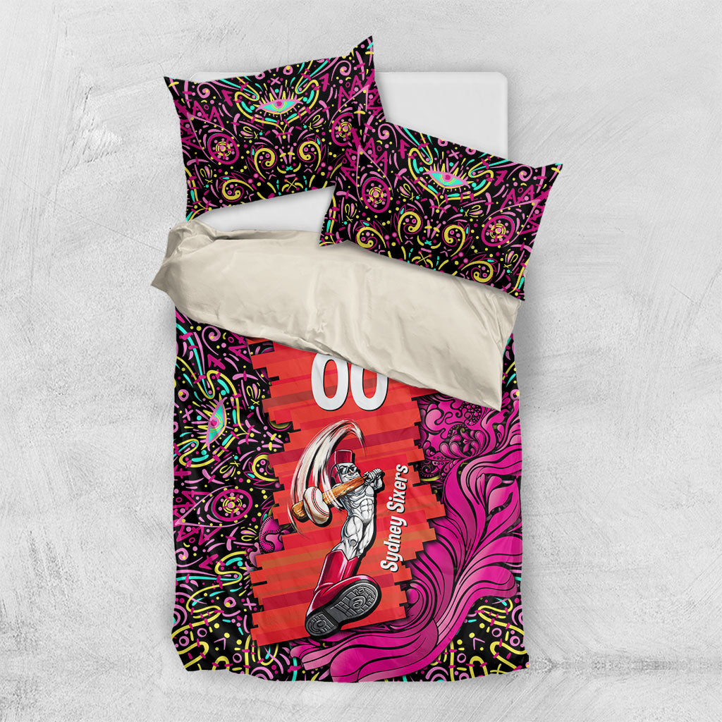 Personalized Sydney Sixers Cricket Bedding Set Hippie Psychedelic Pattern Vibrant Mandala Art Style