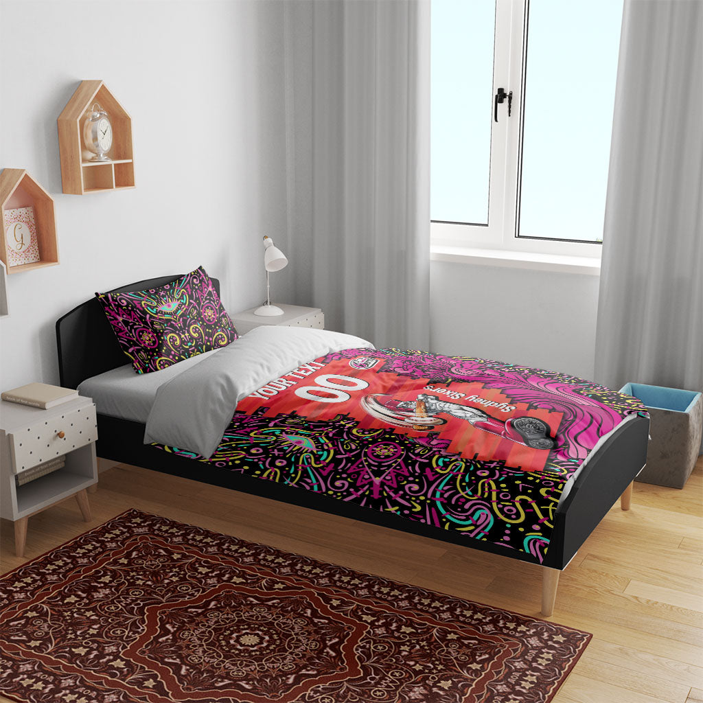 Personalized Sydney Sixers Cricket Bedding Set Hippie Psychedelic Pattern Vibrant Mandala Art Style