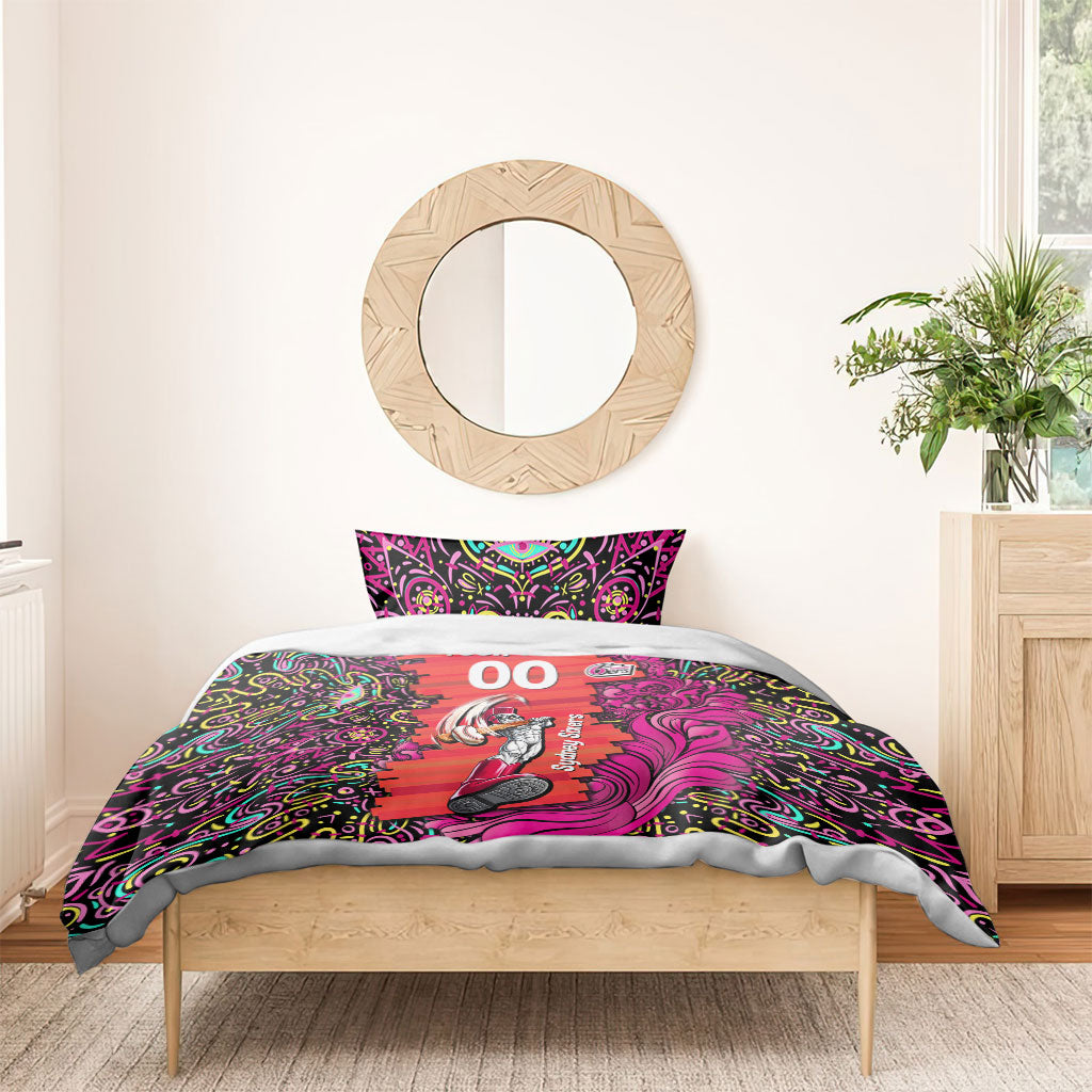 Personalized Sydney Sixers Cricket Bedding Set Hippie Psychedelic Pattern Vibrant Mandala Art Style