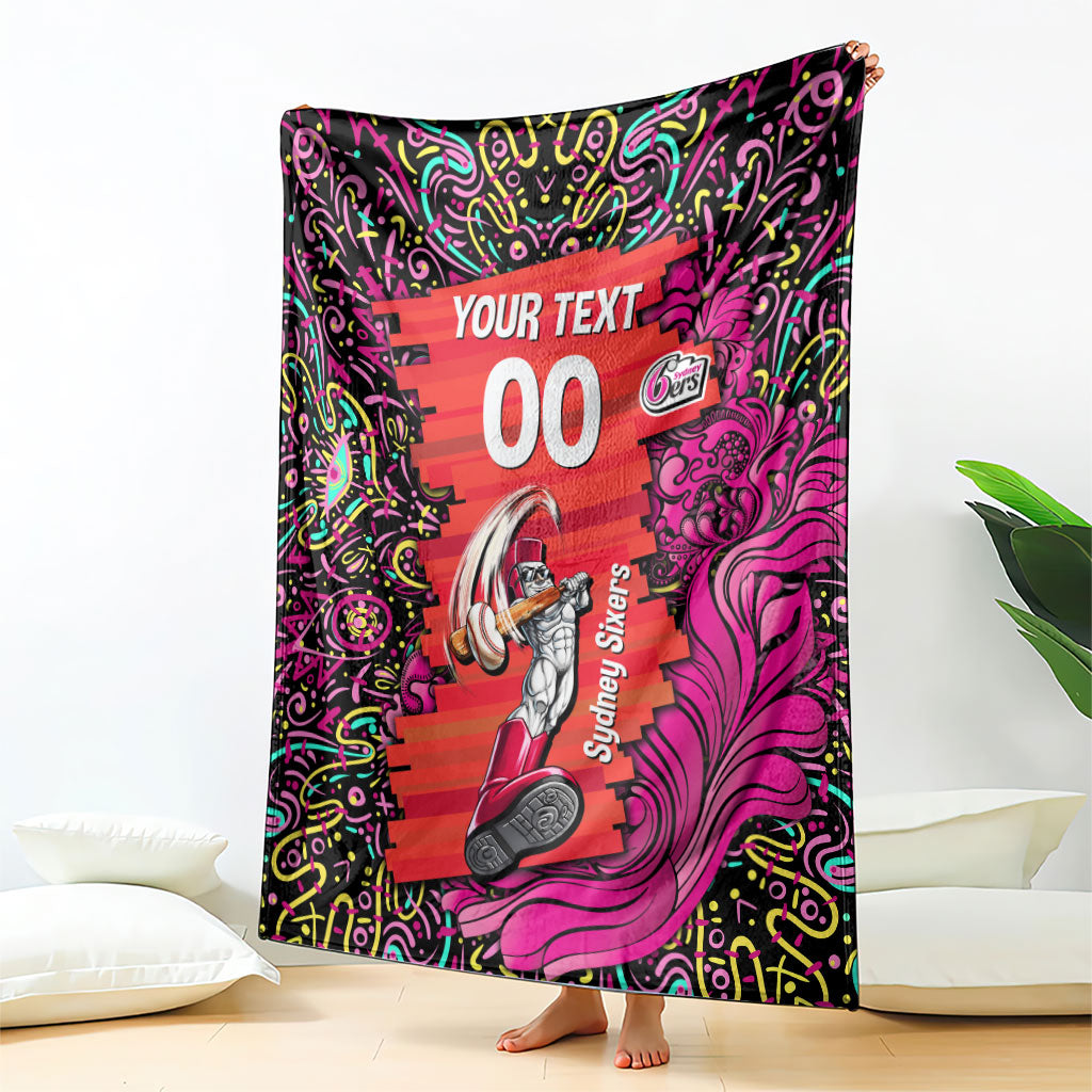 Personalized Sydney Sixers Cricket Blanket Hippie Psychedelic Pattern Vibrant Mandala Art Style
