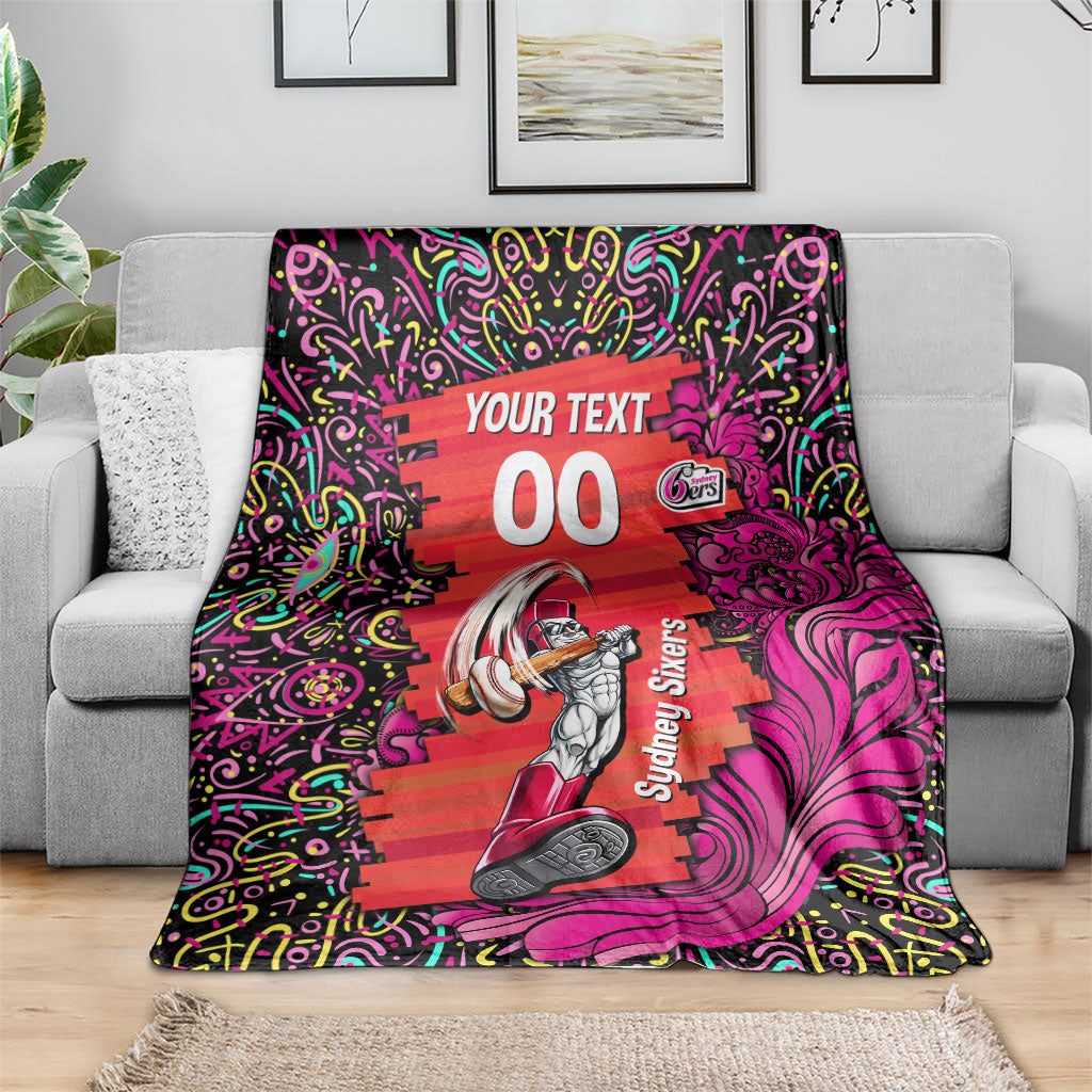 Personalized Sydney Sixers Cricket Blanket Hippie Psychedelic Pattern Vibrant Mandala Art Style
