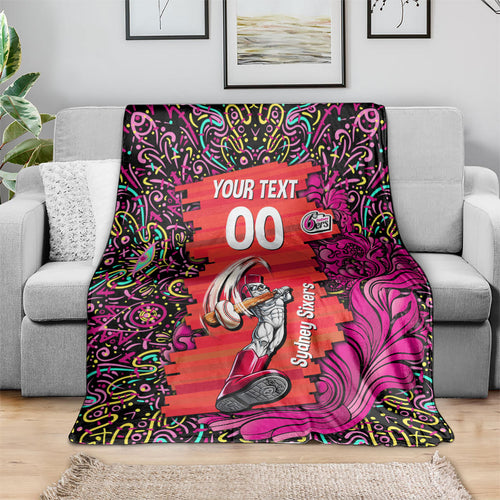 Personalized Sydney Sixers Cricket Blanket Hippie Psychedelic Pattern Vibrant Mandala Art Style