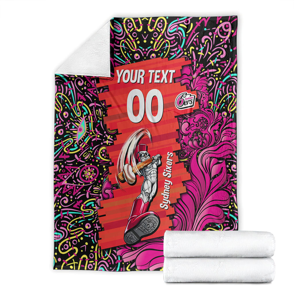Personalized Sydney Sixers Cricket Blanket Hippie Psychedelic Pattern Vibrant Mandala Art Style