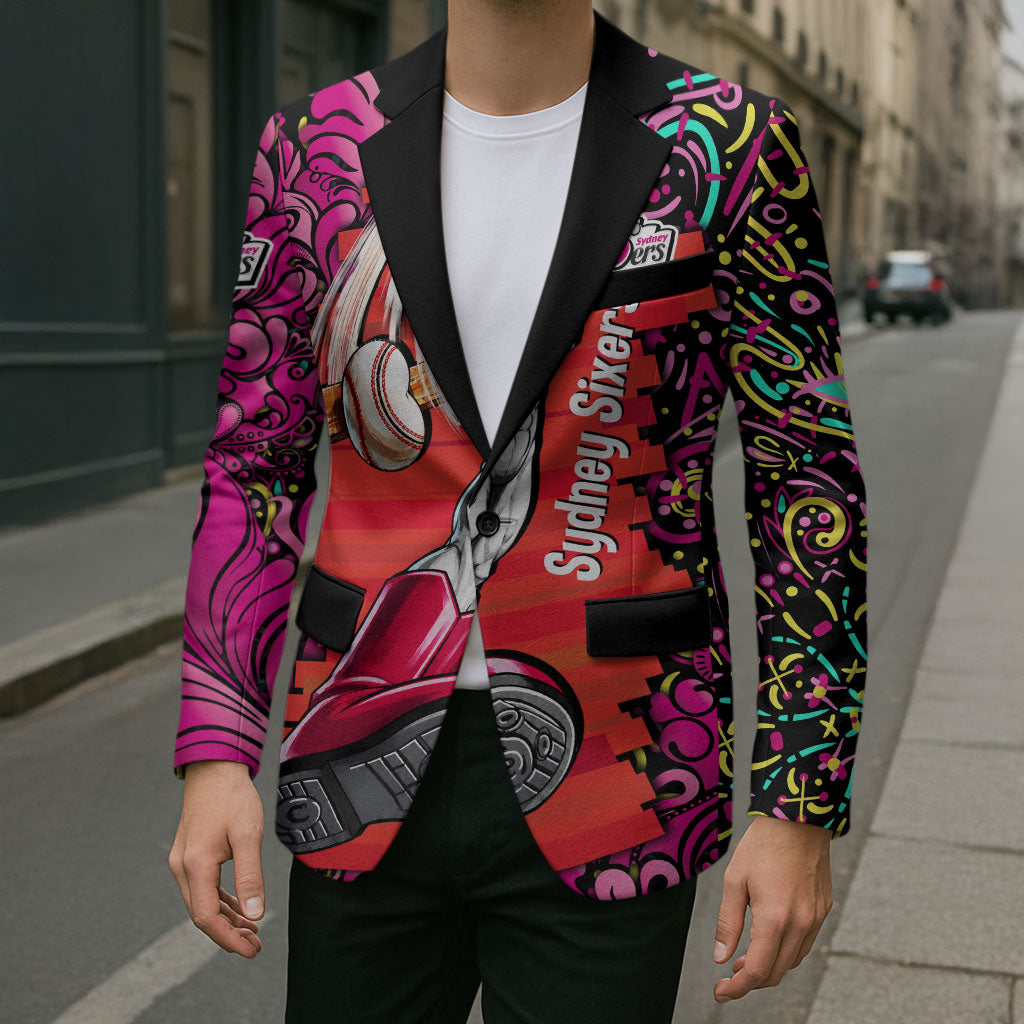 Personalized Sydney Sixers Cricket Blazer Hippie Psychedelic Pattern Vibrant Mandala Art Style