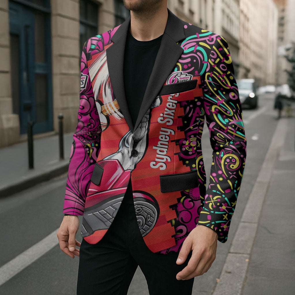 Personalized Sydney Sixers Cricket Blazer Hippie Psychedelic Pattern Vibrant Mandala Art Style