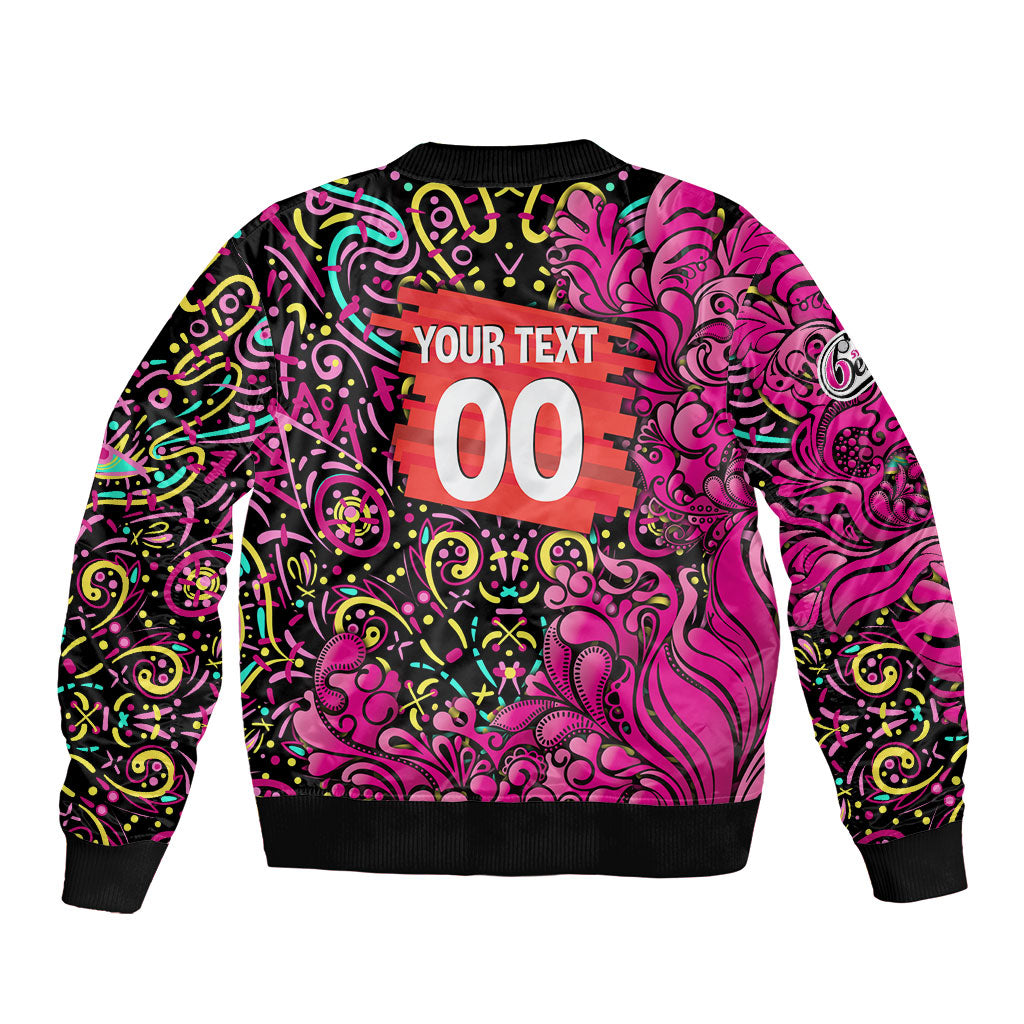 Personalized Sydney Sixers Cricket Bomber Jacket Hippie Psychedelic Pattern Vibrant Mandala Art Style