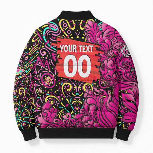 Personalized Sydney Sixers Cricket Bomber Puffer Jacket Hippie Psychedelic Pattern Vibrant Mandala Art Style