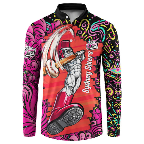 Personalized Sydney Sixers Cricket Button Sweatshirt Hippie Psychedelic Pattern Vibrant Mandala Art Style