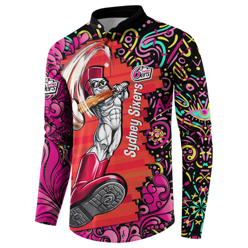 Personalized Sydney Sixers Cricket Button Sweatshirt Hippie Psychedelic Pattern Vibrant Mandala Art Style