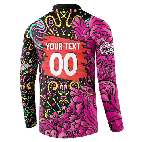 Personalized Sydney Sixers Cricket Button Sweatshirt Hippie Psychedelic Pattern Vibrant Mandala Art Style