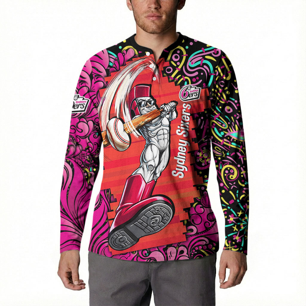 Personalized Sydney Sixers Cricket Button Sweatshirt Hippie Psychedelic Pattern Vibrant Mandala Art Style
